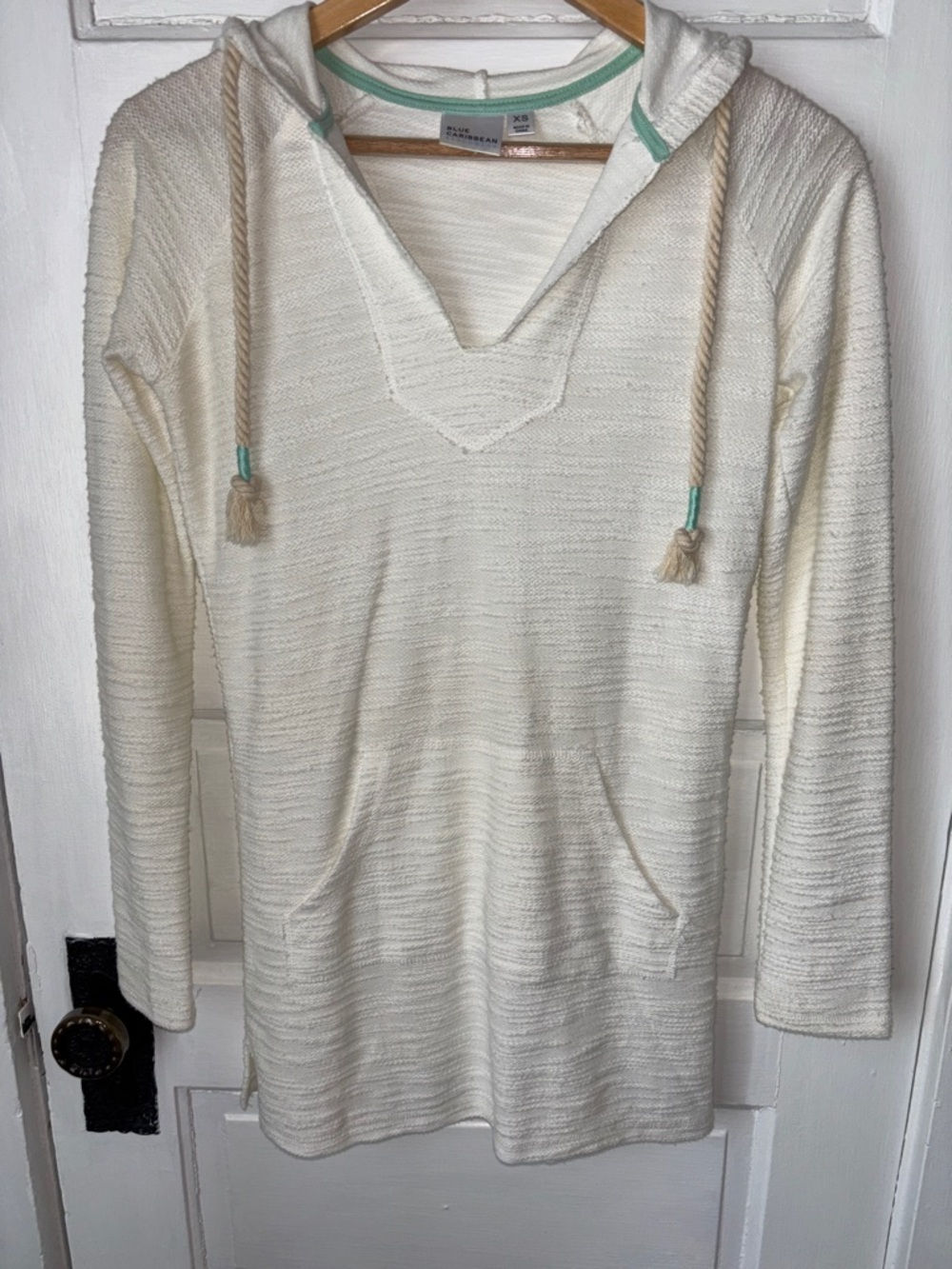 BLUE CARIBBEAN HOODED BEACH COVERUP